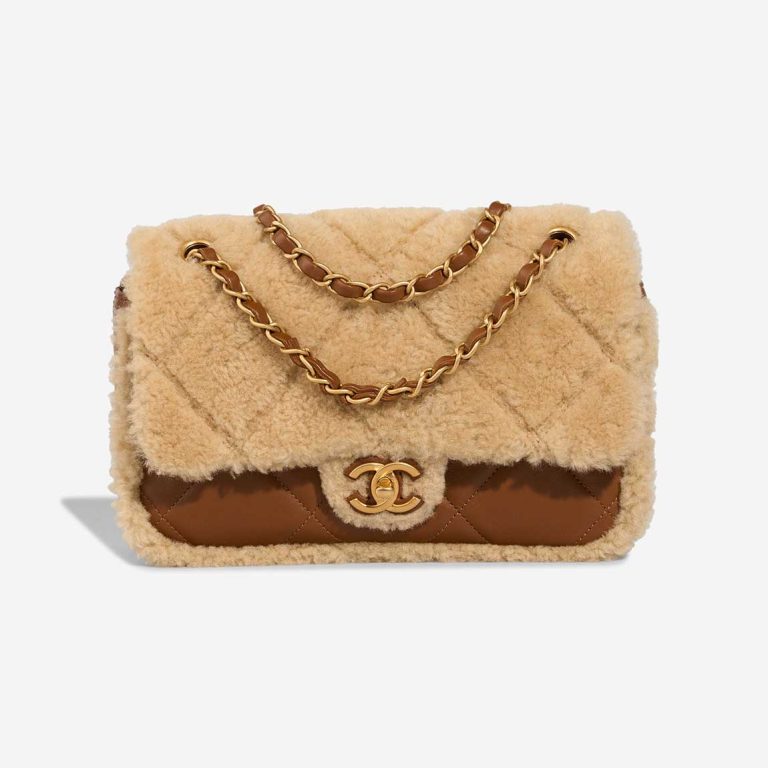 Chanel Timeless Handle Medium Lamb / Shearling Cognac / Beige Front | Sell your designer bag