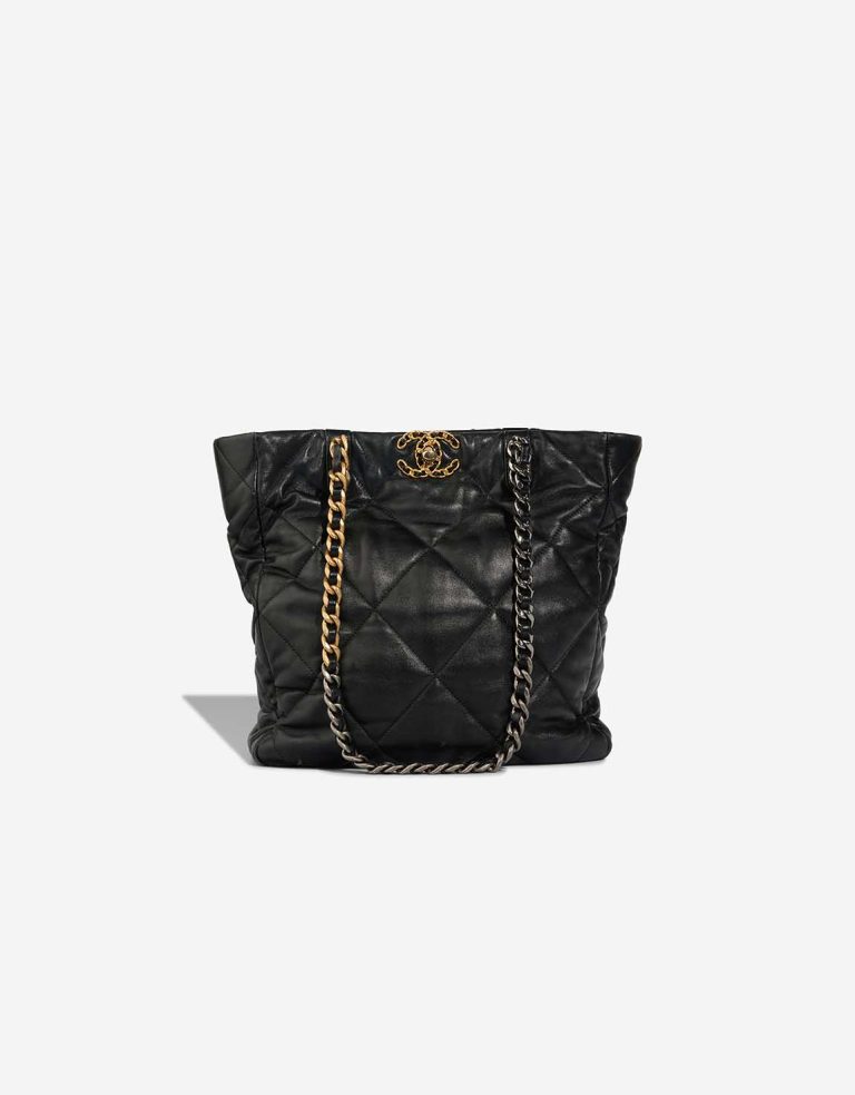 Chanel 19 Shopping Tote Medium Lamb Black Front | Sell your designer bag