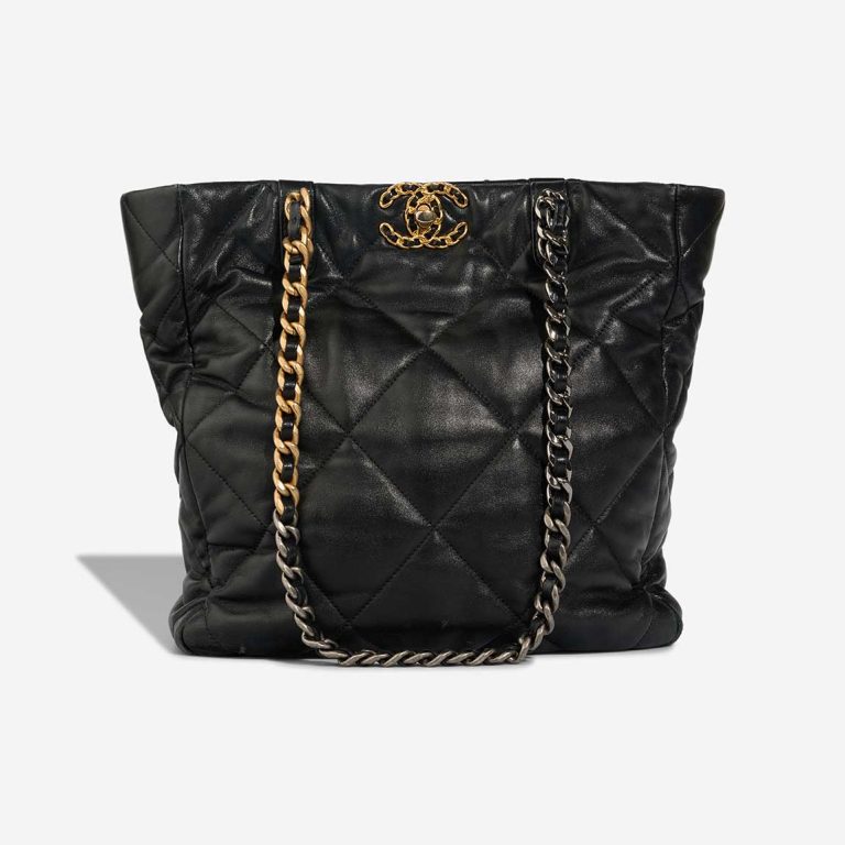 Chanel 19 Shopping Tote Medium Lamb Black Front | Sell your designer bag