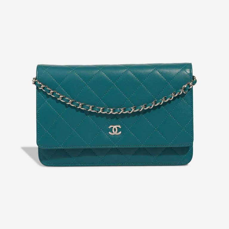Chanel Timeless Wallet On Chain Lamb Petrol Blue Front | Sell your designer bag