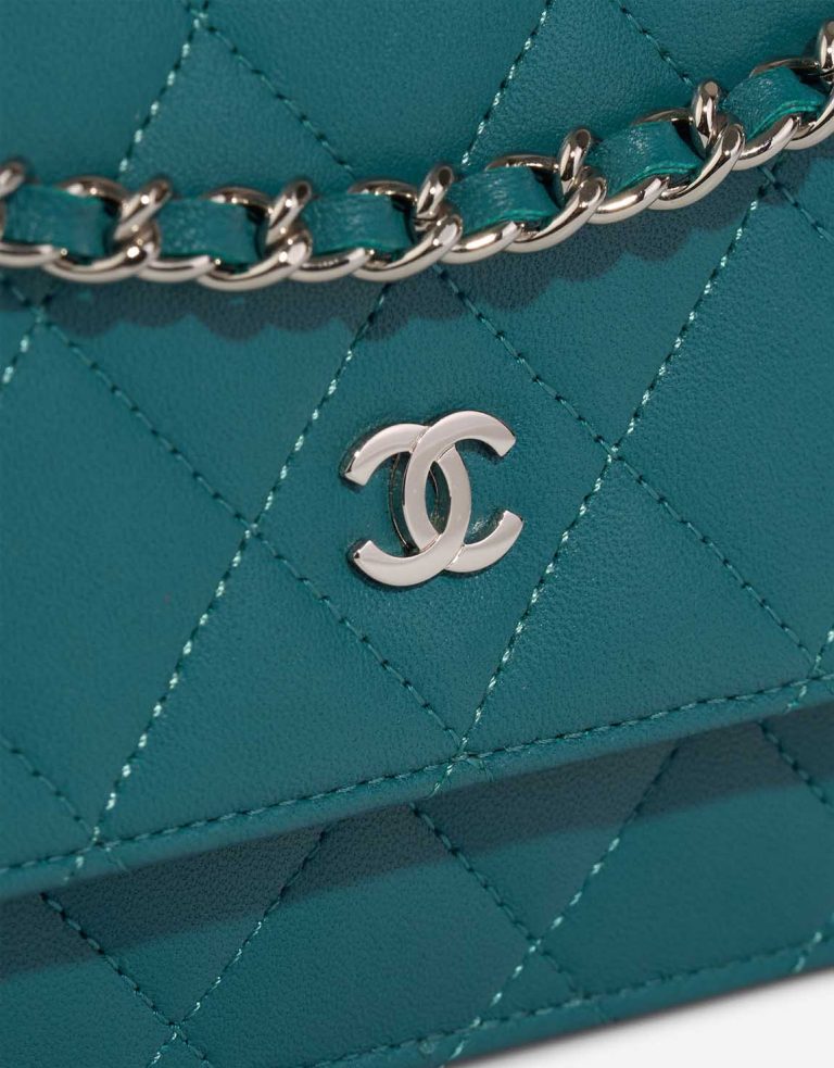 Chanel Timeless Wallet On Chain Lamb Petrol Blue Closing System | Sell your designer bag