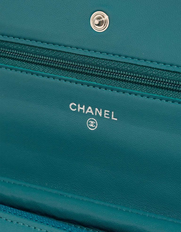 Chanel Timeless Wallet On Chain Lamb Petrol Blue Logo | Sell your designer bag