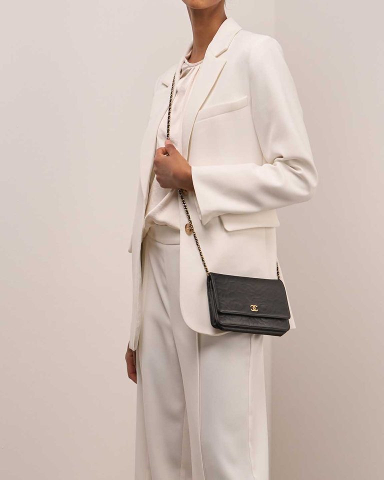 Chanel Timeless Wallet On Chain Lamb Black on Model | Sell your designer bag
