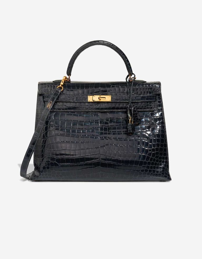 Hermès Kelly 35 Porosus Crocodile Bleu Marine Front | Sell your designer bag