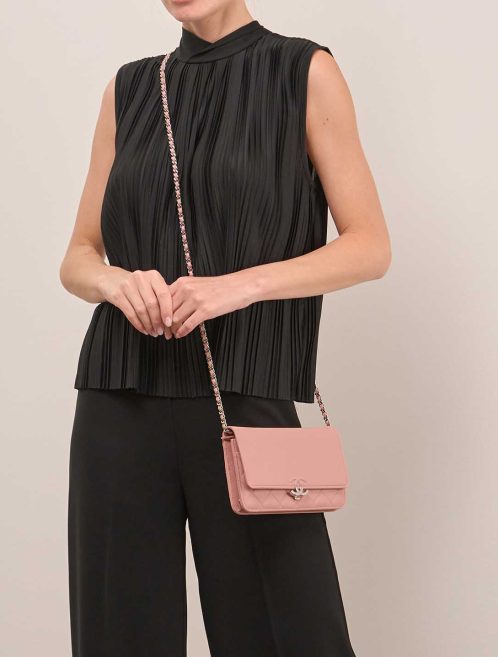 Chanel Timeless Wallet On Chain Caviar Pink on Model | Sell your designer bag