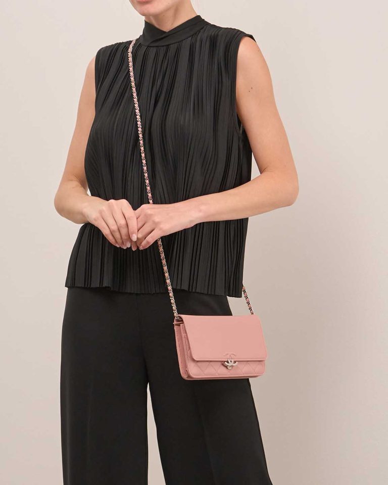 Chanel Timeless Wallet On Chain Caviar Pink on Model | Sell your designer bag