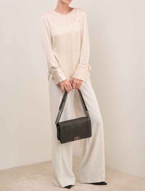 Chanel Boy Medium Lamb Green on Model | Sell your designer bag