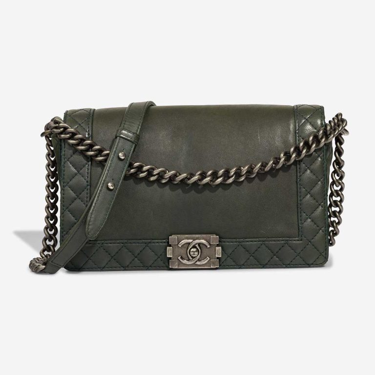 Chanel Boy Medium Lamb Green Front | Sell your designer bag