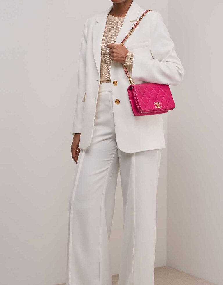 Chanel Flap Bag Medium Lamb Pink on Model | Sell your designer bag