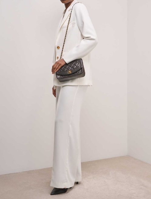Chanel Diana Medium Lamb Dark Brown on Model | Sell your designer bag