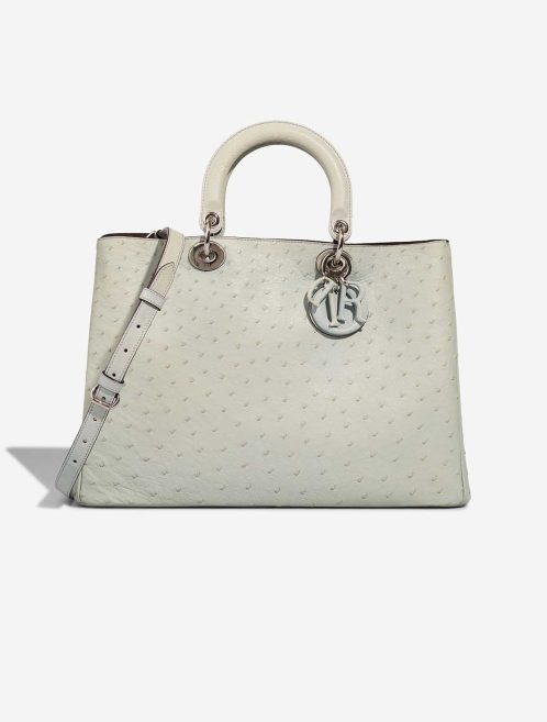 Dior Diorissimo Large Ostrich Grey Blue Front | Sell your designer bag