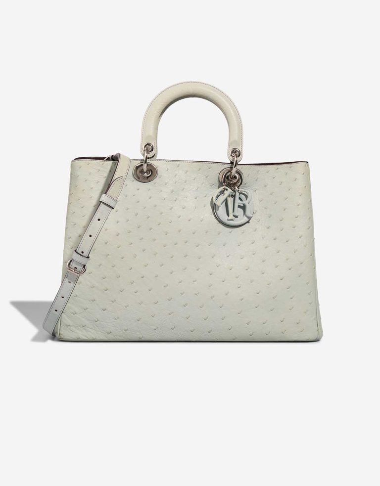 Dior Diorissimo Large Ostrich Grey Blue Front | Sell your designer bag