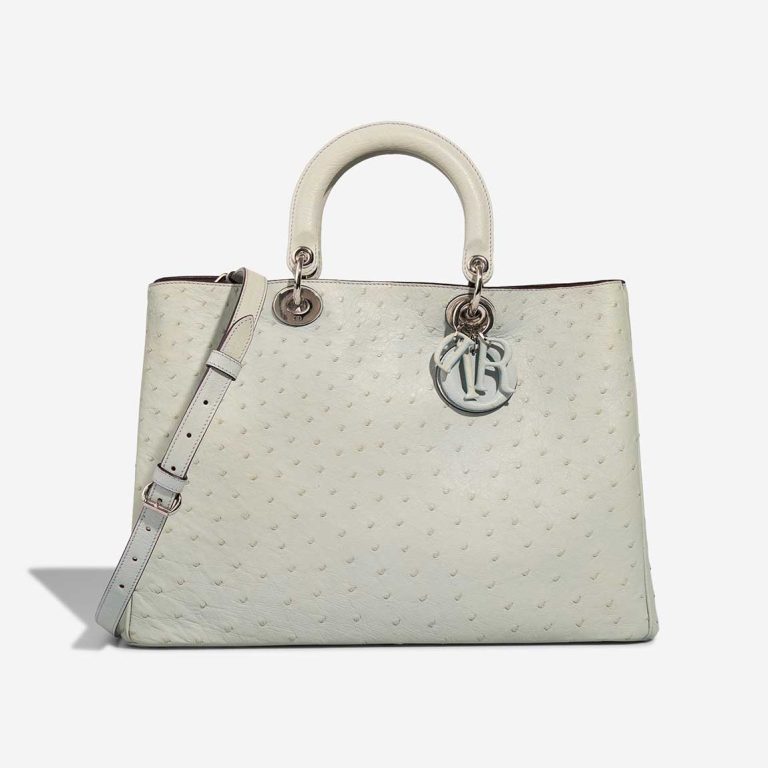 Dior Diorissimo Large Ostrich Grey Blue Front | Sell your designer bag