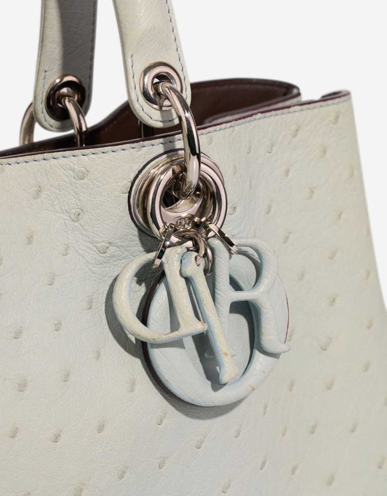 Dior Diorissimo Large Ostrich Grey Blue Closing System | Sell your designer bag