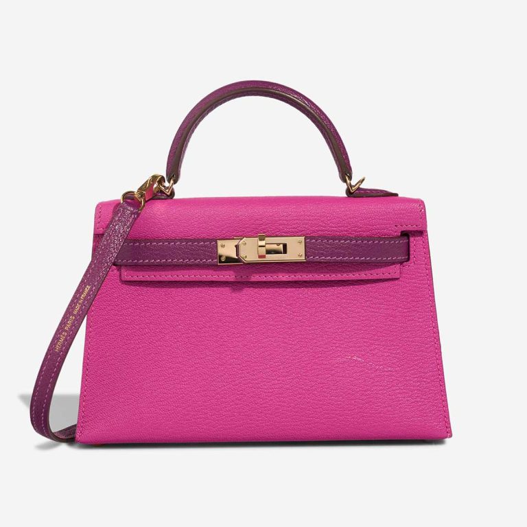 Hermès Kelly HSS Mini Chèvre Mysore Magnolia / Ultraviolet Front | Sell your designer bag