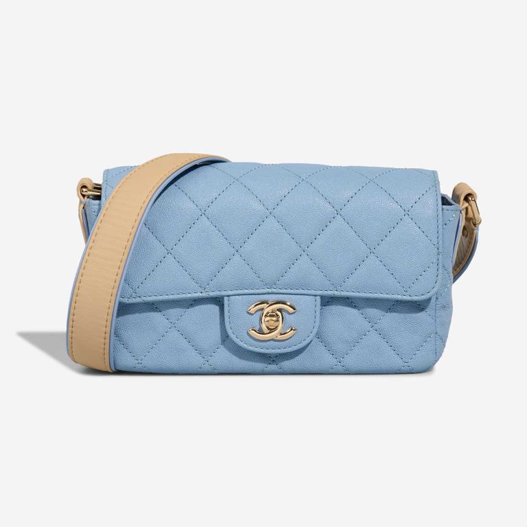Chanel Timeless Single Flap Small Caviar / Lamb Blue / Beige Front | Sell your designer bag