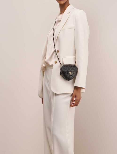 Chanel Timeless Heart Small Lamb Black on Model | Sell your designer bag