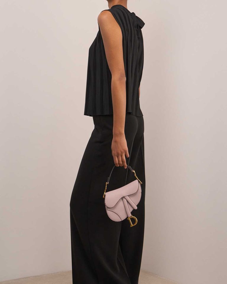 Dior Saddle Mini Calf Light Lilac on Model | Sell your designer bag