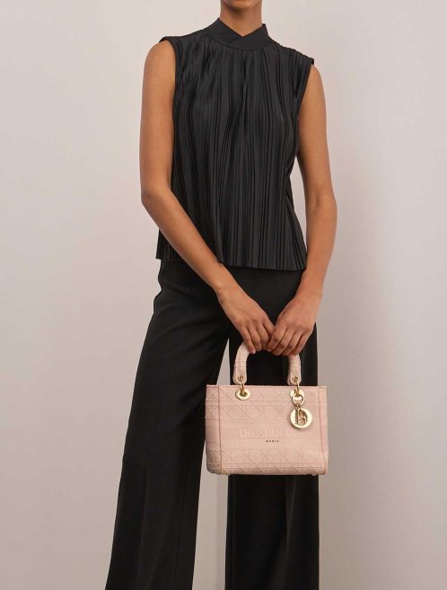 Dior Lady D-Lite Medium Canvas Pink on Model | Sell your designer bag