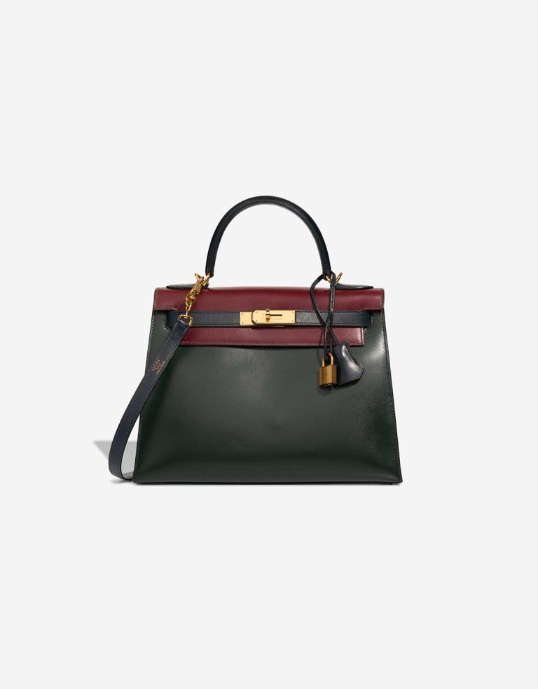 Hermès Kelly 28 Box Bleu Marine / Rouge H / Vert Foncé Front | Sell your designer bag