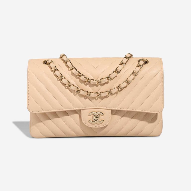 Chanel Timeless Chevron Medium Caviar Beige Front | Sell your designer bag