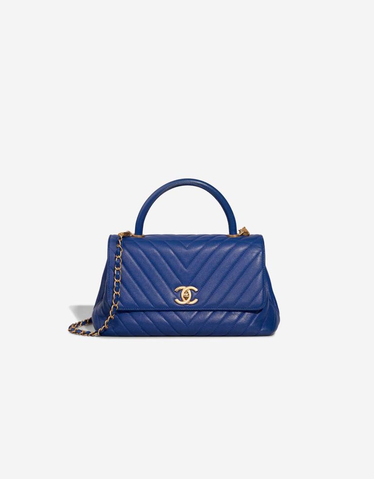 Chanel Timeless Handle Chevron Medium Caviar Deep Blue Front | Sell your designer bag