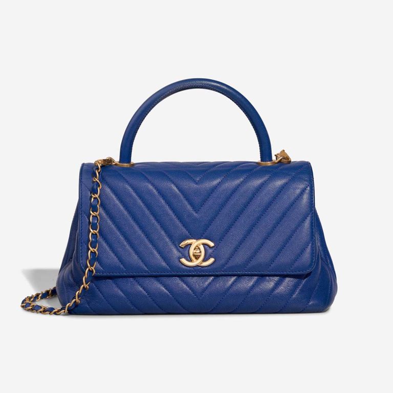Chanel Timeless Handle Chevron Medium Caviar Deep Blue Front | Sell your designer bag