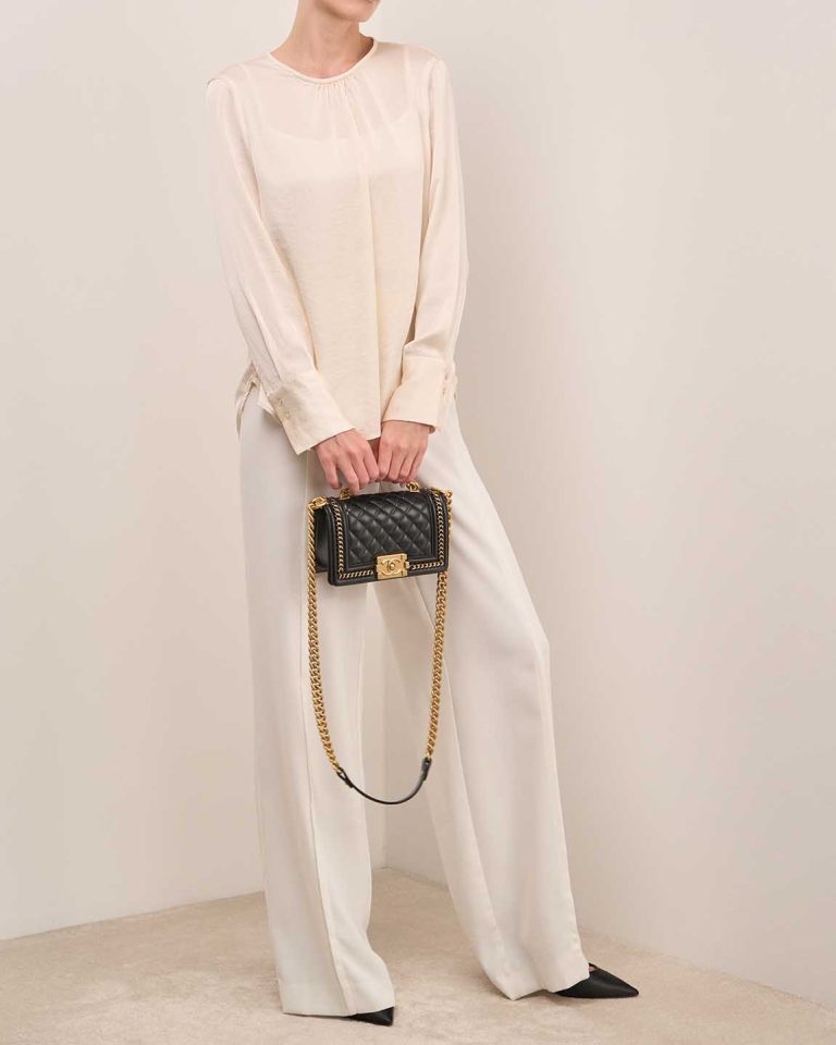 Chanel Boy Top Handle Small Lamb Black Front | Sell your designer bag