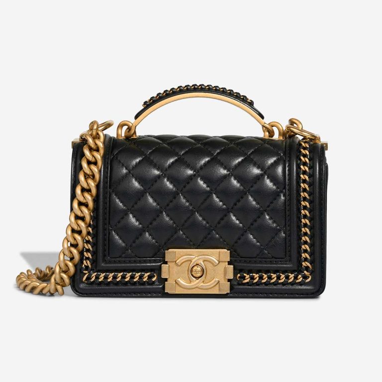 Chanel Boy Top Handle Small Lamb Black Front | Sell your designer bag