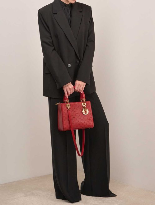 Dior Lady Medium Aged Calf Red on Model | Sell your designer bag