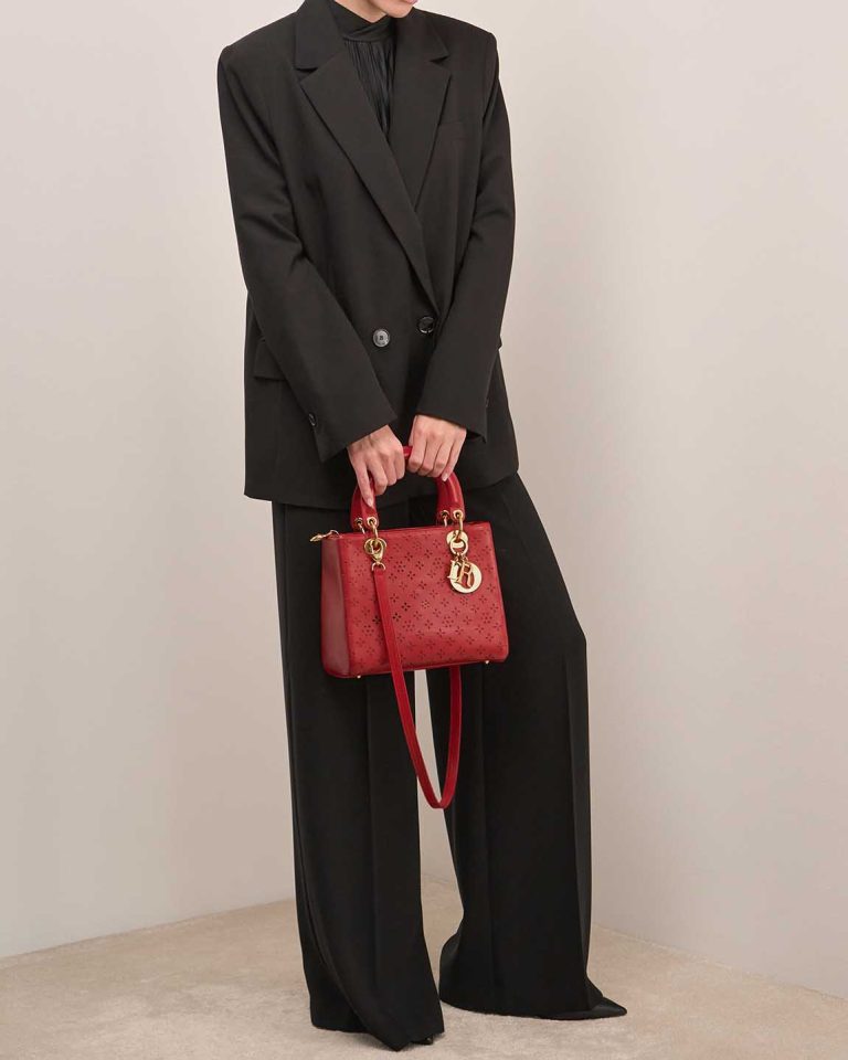 Dior Lady Medium Aged Calf Red Front | Sell your designer bag