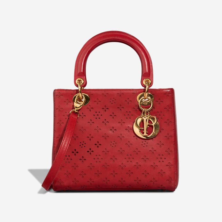 Dior Lady Medium Aged Calf Red Front | Sell your designer bag