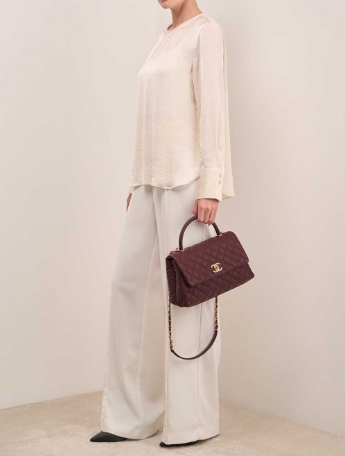 Chanel Timeless Handle Medium Caviar / Lizard Burgundy on Model | Sell your designer bag