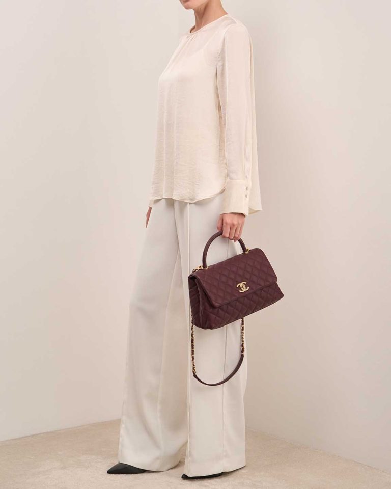 Chanel Timeless Handle Medium Caviar / Lizard Burgundy on Model | Sell your designer bag