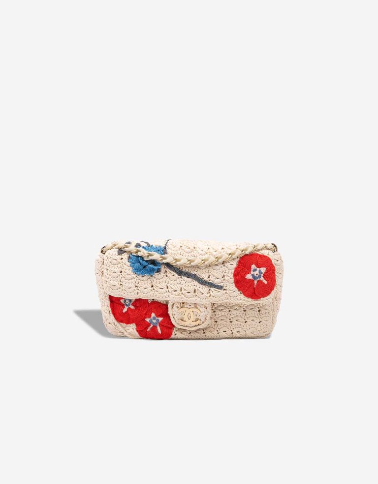 Chanel Timeless Crochet Camelia  Small Fabric Cream / Red / Blue Front | Sell your designer bag