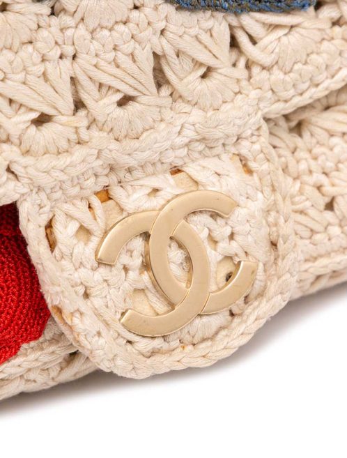 Chanel Timeless Crochet Camelia  Small Fabric Cream / Red / Blue Closing System | Sell your designer bag