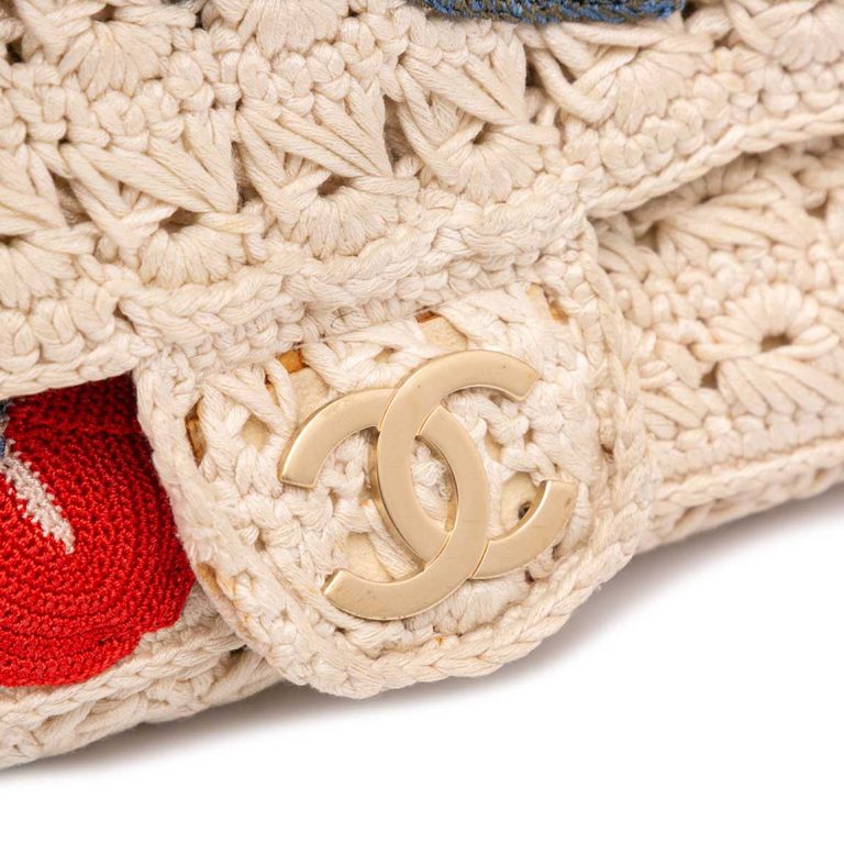 Chanel Timeless Crochet Camelia  Small Fabric Cream / Red / Blue Closing System | Sell your designer bag