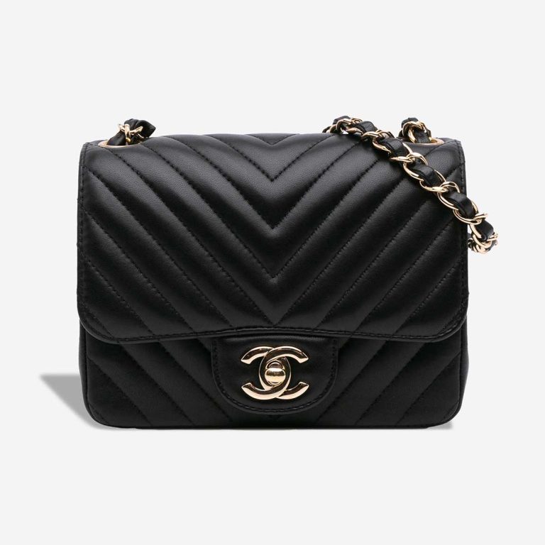 Chanel Timeless Chevron Mini Square Lamb Black Front | Sell your designer bag