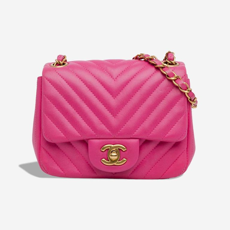 Chanel Timeless Chevron Mini Square Lamb Pink Front | Sell your designer bag