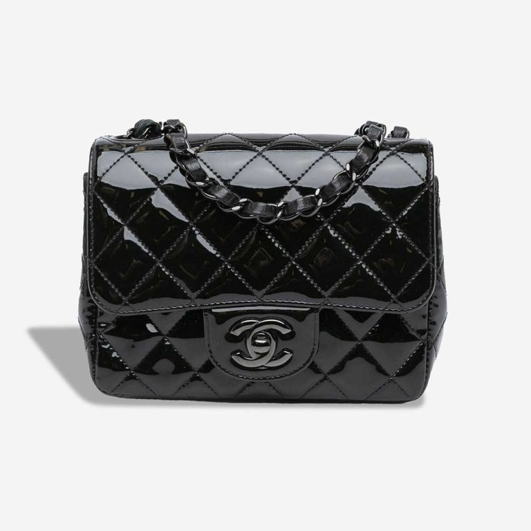 Chanel Timeless Mini Square Patent Black Front | Sell your designer bag