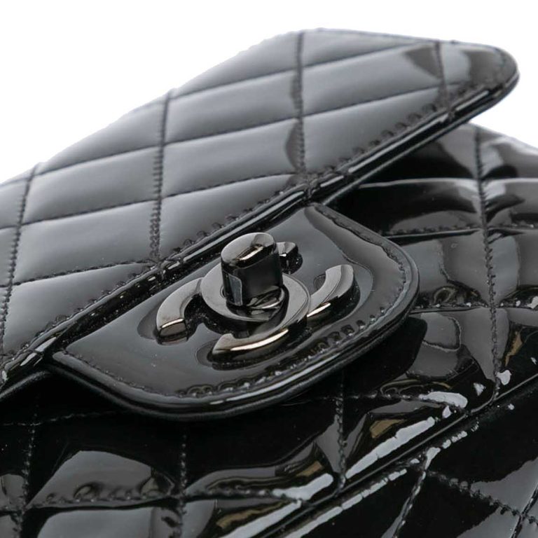 Chanel Timeless Mini Square Patent Black Closing System | Sell your designer bag