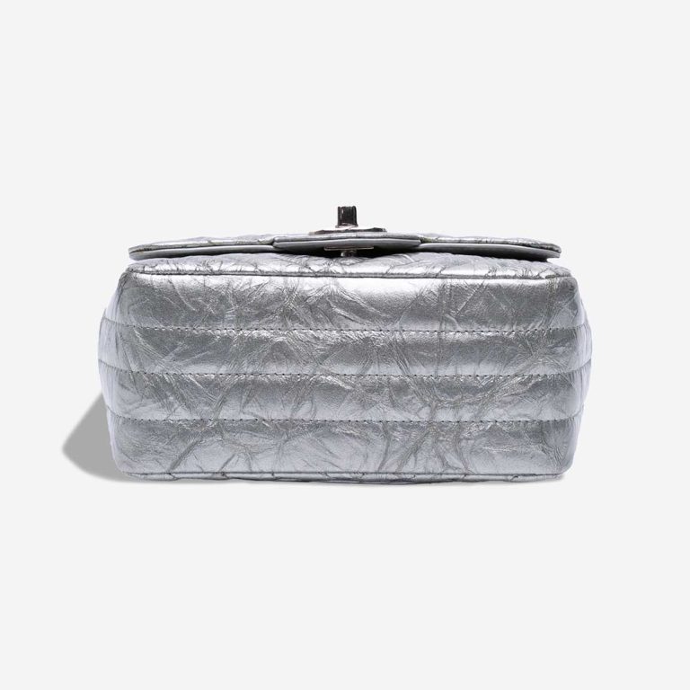 Chanel Timeless Chevron Mini Square Crumpled Patent Silver | Sell your designer bag