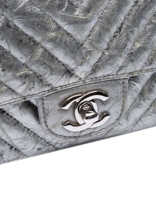 Chanel Timeless Chevron Mini Square Crumpled Patent Silver Closing System | Sell your designer bag