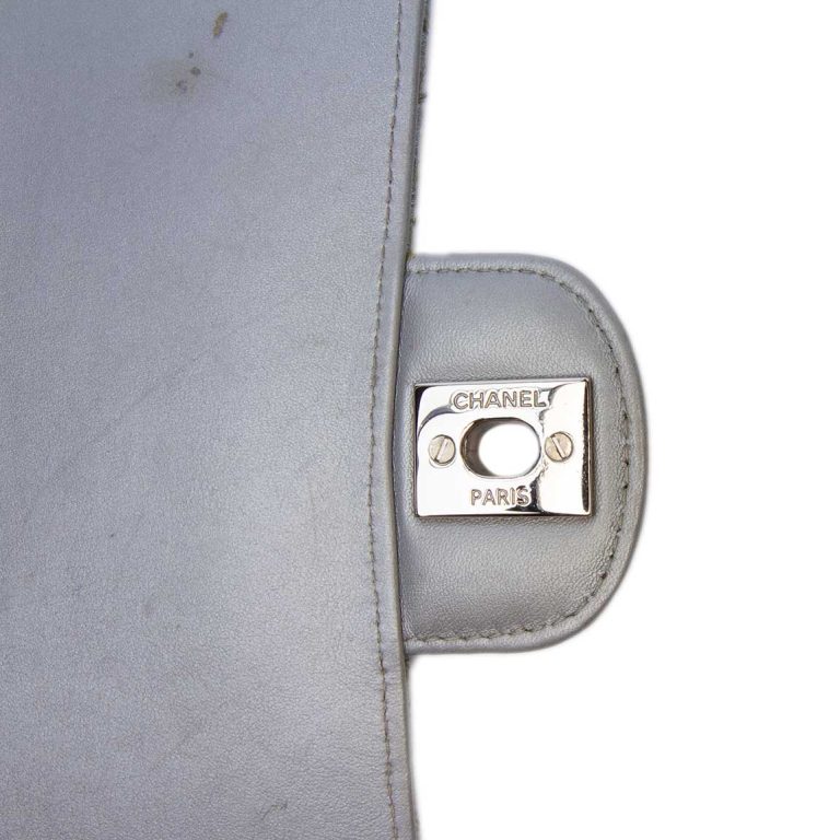 Chanel Timeless Chevron Mini Square Crumpled Patent Silver Signs of wear | Sell your designer bag