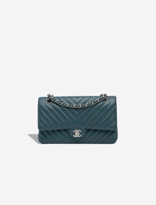 Chanel Timeless Chevron Medium Caviar Petrol Blue Front | Sell your designer bag