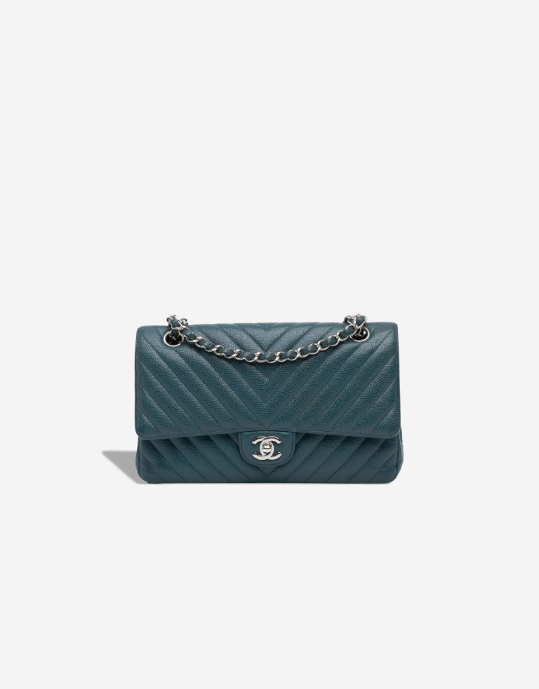 Chanel Timeless Chevron Medium Caviar Petrol Blue Front | Sell your designer bag