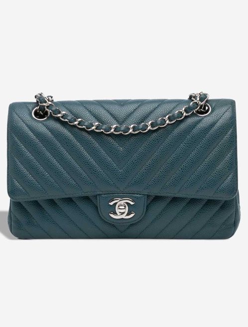 Chanel Timeless Chevron Medium Caviar Petrol Blue Front | Sell your designer bag