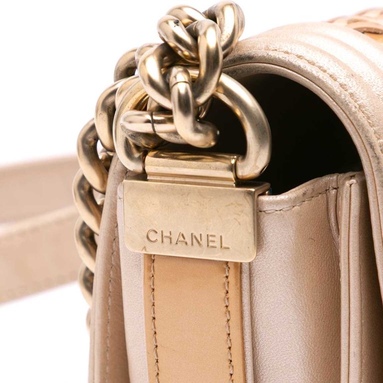 Chanel Boy Small Caviar Metallic Champagne Signs of wear | Sell your designer bag