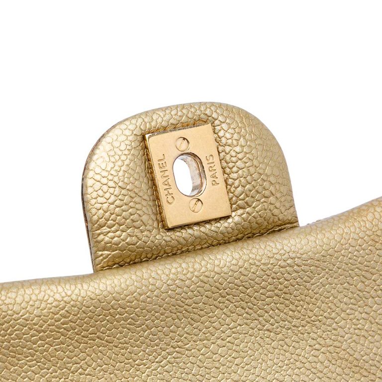 Chanel Timeless Mini Square Caviar Gold Closing System | Sell your designer bag