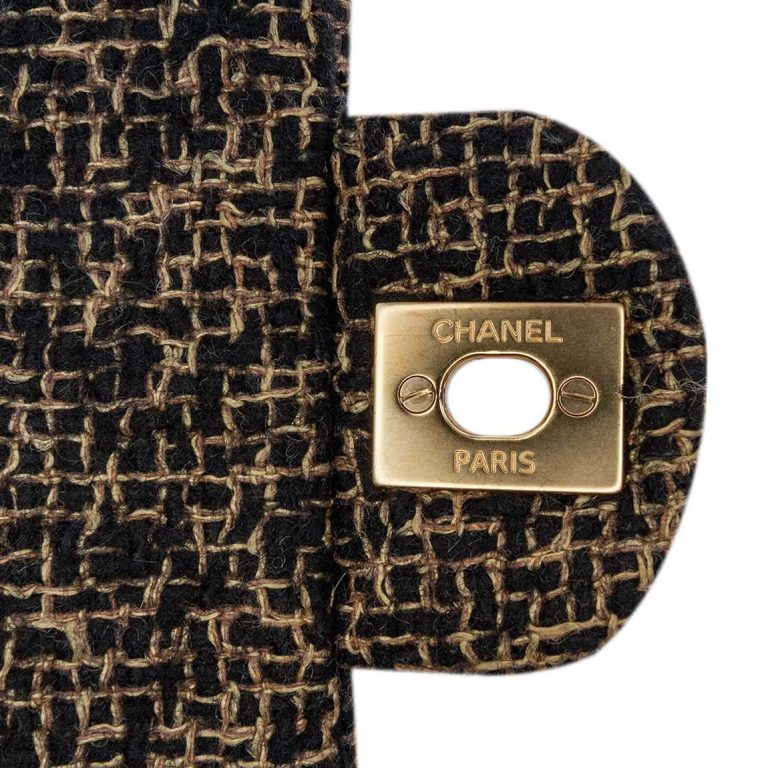 Chanel Timeless Medium Tweed Black / Gold Logo | Sell your designer bag